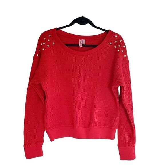 Dolled Up Sweater Studded Crew Neck Waffle Knit  L - Picture 9 of 9